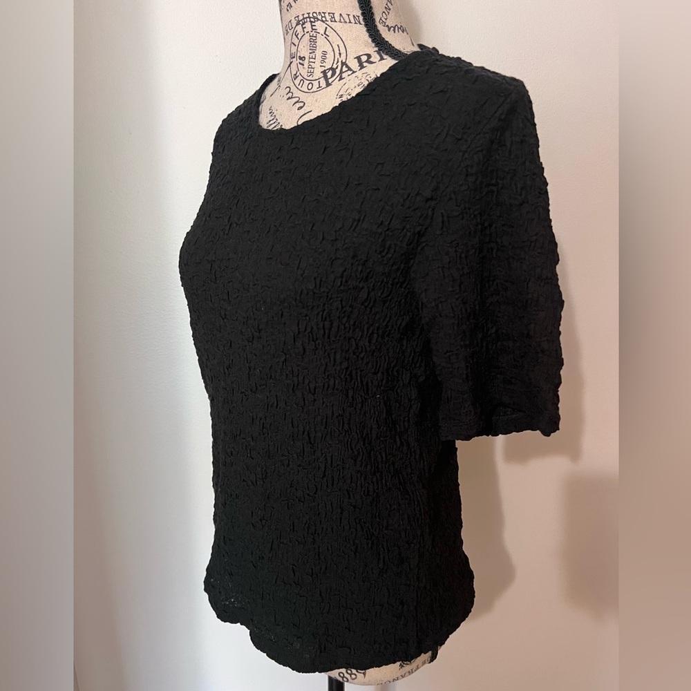 Eileen Fisher NWT Black Bubble Jacquard Crew Neck Top Medium - Picture 3 of 8